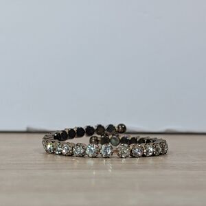 Vintage Clear Rhinestone Cuff Bracelet Silver Tone Statement